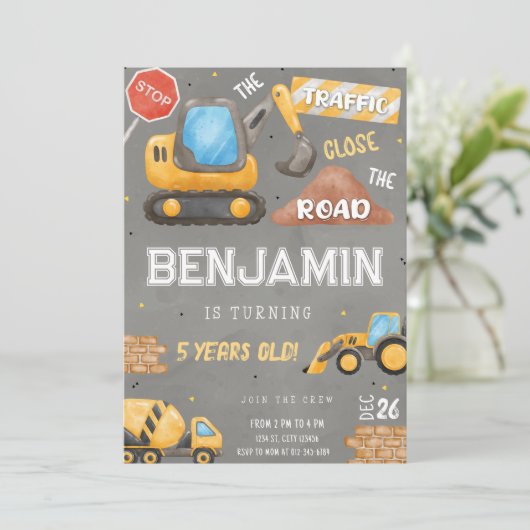 Bouw Birthday Dump Truck Party nodigt uit Kaart (Staand voorkant)