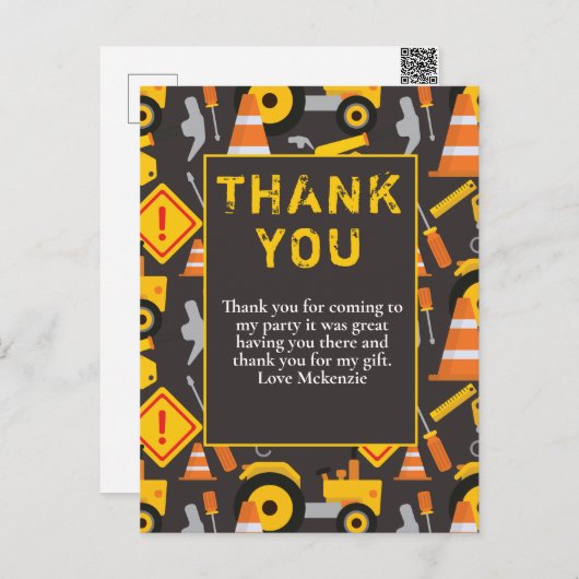 Bouw Birthday Party Hartelijk dank Briefkaart (Voorkant / Achterkant)