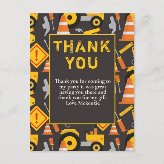 Bouw Birthday Party Hartelijk dank Briefkaart (Voorkant)