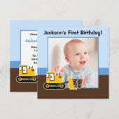Bouw Blauw Bruin 1e Verjaardag Jongen Foto Kaart (Voorkant / Achterkant)
