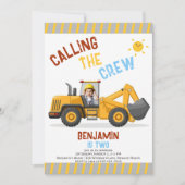 Bouw Bulldozer Crew Boy 2e Verjaardag Foto Kaart (Voorkant)