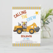 Bouw Bulldozer Crew Boy 2e Verjaardag Foto Kaart (Staand voorkant)