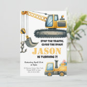 Bouw Bulldozer Kids Verjaardagsfeest Kaart (Staand voorkant)