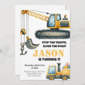 Bouw Bulldozer Kids Verjaardagsfeest Kaart (Voorkant / Achterkant)