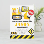 Bouw Bulldozer Kids Verjaardagsfeest Kaart (Staand voorkant)