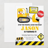 Bouw Bulldozer Kids Verjaardagsfeest Kaart (Voorkant / Achterkant)