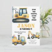 Bouw Bulldozer Kids Verjaardagsfeest Kaart (Staand voorkant)