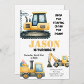 Bouw Bulldozer Kids Verjaardagsfeest Kaart (Voorkant / Achterkant)