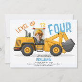 Bouw Bulldozer Niveau Omhoog Foto 4e Verjaardag Kaart (Voorkant)