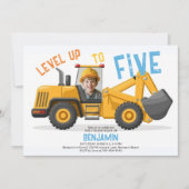 Bouw Bulldozer Niveau Omhoog Foto 5e Verjaardag Kaart (Voorkant)