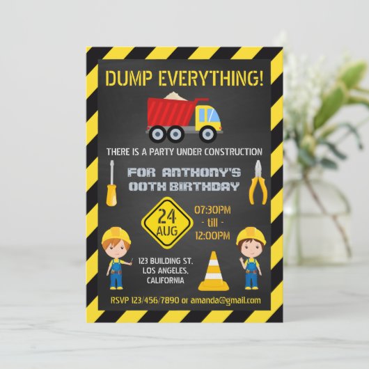 Bouw Chalkboard Birthday Party elke leeftijd Kaart (Staand voorkant)