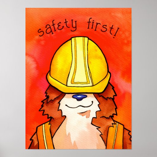 Bouw Corgi Waterverf - Safety First! Poster (Voorkant)