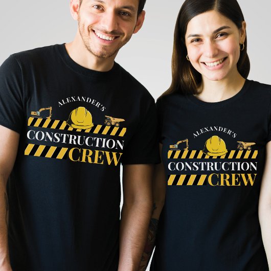 Bouw Crew Boy Verjaardagsfeestje Familie Zwart T-shirt