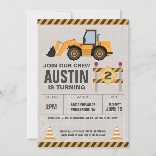 Bouw Crew Kids Verjaardagsfeest Kaart (Voorkant)