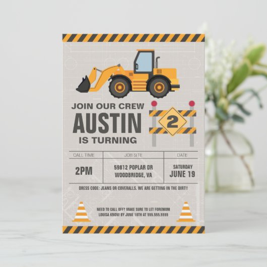 Bouw Crew Kids Verjaardagsfeest Kaart (Staand voorkant)