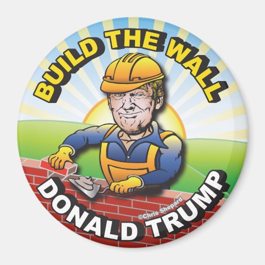 BOUW DE WALL DONALD TRUMP BRICK LAYER MASON USA MAGNEET (Voorkant)