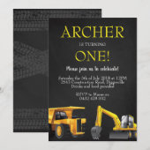 Bouw Digger Boy Verjaardag Uitnodiging (Voorkant / Achterkant)