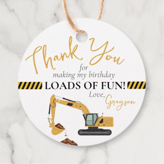 Bouw Digger Boy Verjaardagsfeest Bedankt Bedankjes Labels (Achterkant)
