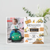 Bouw Digger Trucks 1e verjaardagsfeestje Kaart (Staand voorkant)