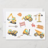 Bouw Digger Trucks 1e verjaardagsfeestje Kaart (Achterkant)