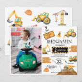 Bouw Digger Trucks 1e verjaardagsfeestje Kaart (Voorkant / Achterkant)