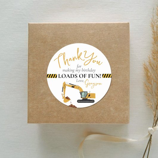 Bouw Digger Verjaardagsfeest Dank u gunst Ronde Sticker