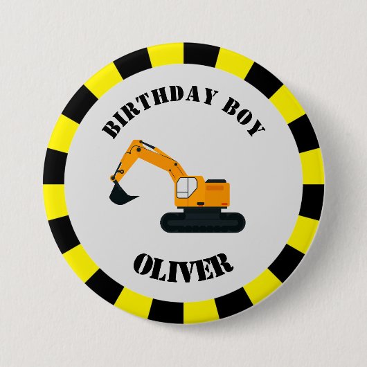 Bouw Diggers Verjaardag Jongen Badge Ronde Button 7,6 Cm (Voorkant)