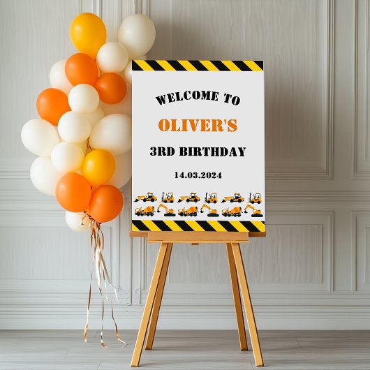 Bouw Diggers Verjaardagsfeest Welkom Poster