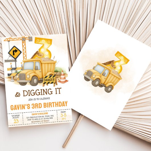 Bouw Digging It 3e verjaardagsfeest Kaart