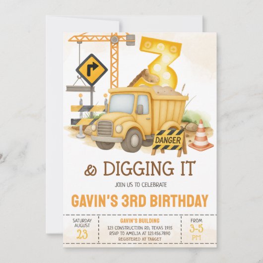 Bouw Digging It 3e verjaardagsfeest Kaart (Voorkant)