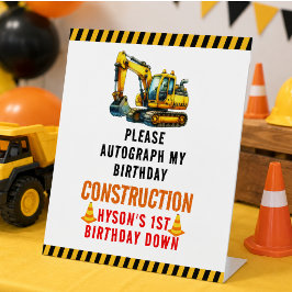 Bouw Dump Truck 1e Verjaardagsfeestje Reclamebord Met Voetstuk