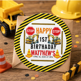 Bouw Dump Truck 1e Verjaardagsfeestje Ronde Sticker