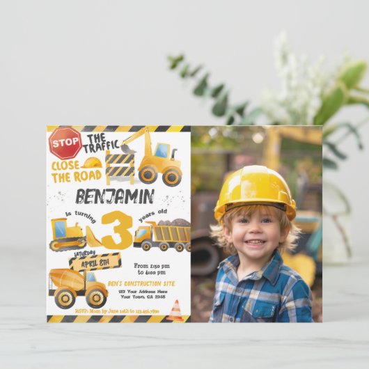 Bouw, Dump Truck 3e Verjaardag Kaart (Staand voorkant)