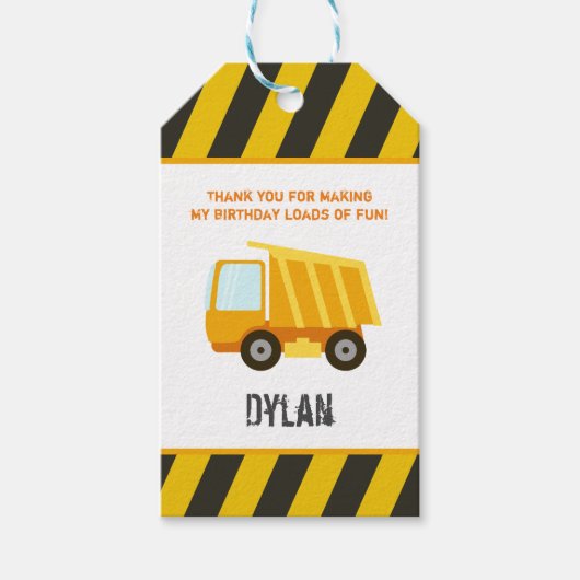 Bouw Dump Truck Birthday Cadeaulabel (Voorkant)