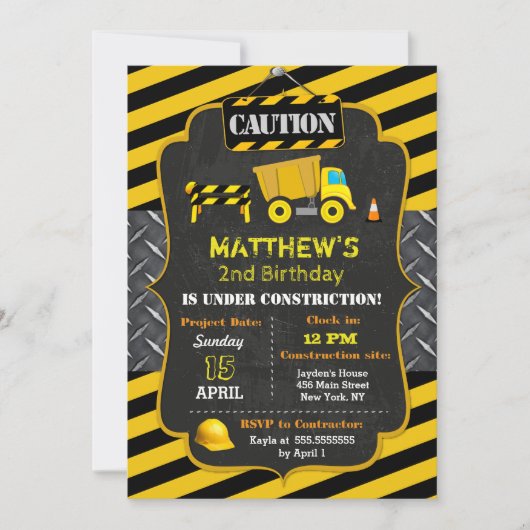 Bouw Dump Truck Birthday Invitations Kaart (Voorkant)