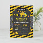 Bouw Dump Truck Birthday Invitations Kaart (Staand voorkant)