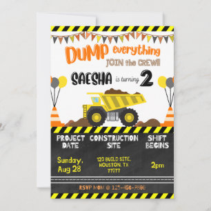 Bouw Dump Truck Birthday Invitations Kaart
