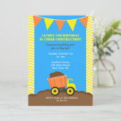 Bouw Dump Truck Birthday Invitations Kaart (Staand voorkant)