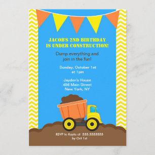 Bouw Dump Truck Birthday Invitations Kaart