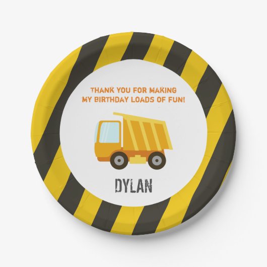 Bouw Dump Truck Birthday Papieren Bordje (Voorkant)