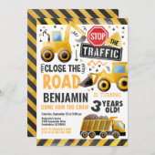 Bouw Dump Truck Birthday Party nodigt uit Kaart (Voorkant / Achterkant)