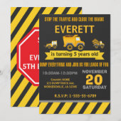 Bouw Dump Truck Birthday Party nodigt uit Kaart (Voorkant / Achterkant)