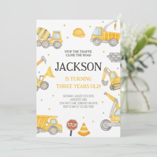 Bouw Dump Truck Birthday Party nodigt uit Kaart (Staand voorkant)