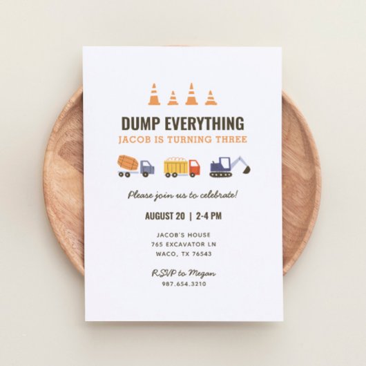 Bouw Dump Truck Birthday Party nodigt uit Kaart