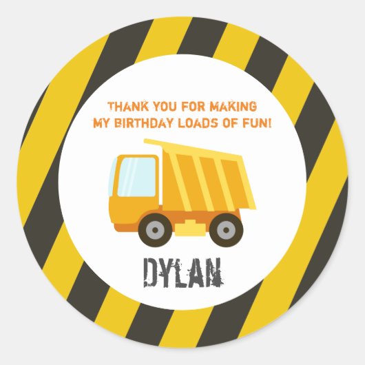 Bouw Dump Truck Birthday Ronde Sticker (Voorkant)