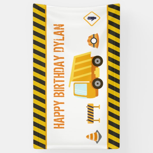Bouw Dump Truck Birthday Spandoek (Verticaal)
