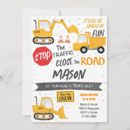 Bouw Dump Truck Birthday Uitnodiging