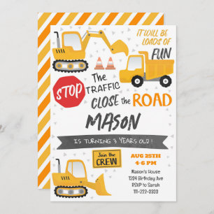 Bouw Dump Truck Birthday Uitnodiging