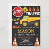 Bouw Dump Truck Black Verjaardag Uitnodigen Kaart (Voorkant)