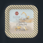 Bouw Dump Truck Boy 2nd Birthday Party Papieren Bordje<br><div class="desc">Dit ontwerp van de 2e verjaardag van de Partij van de Woensdag is creëer met een gedempte waterverf minder traditioneel pallet, en is voorzien van een vuilniswagen en een graafmachine op een bouwplaats met de titel "Stop het Verkeer en sluit de Wegen voor" de verjaardag van uw kind. Het gedempte...</div>
